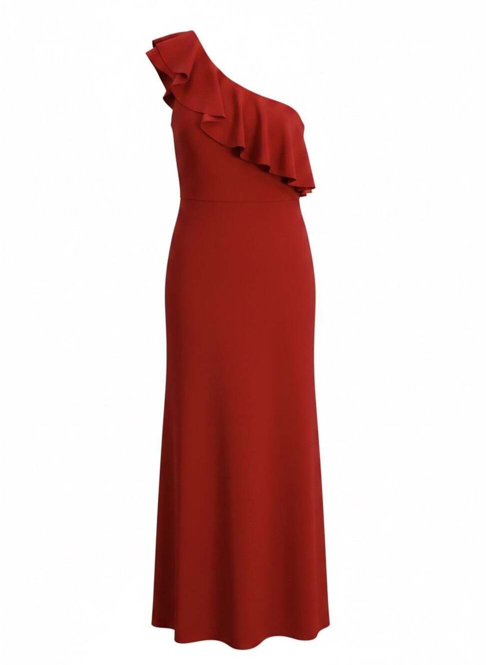 Calvin Klein Women's Red One-Shoulder Ruffle Gown Size 8